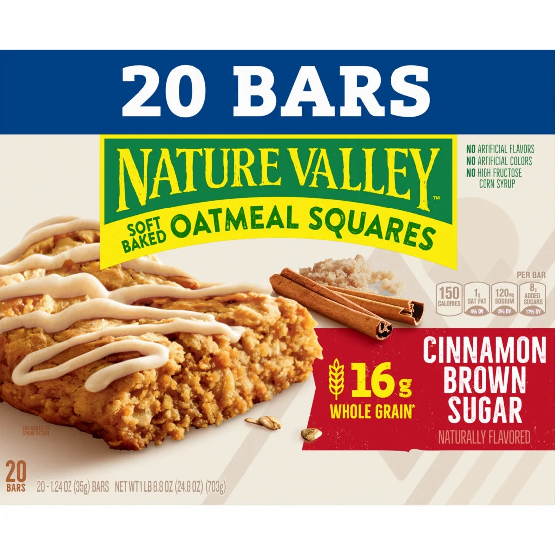 Nature Valley Soft Baked Oatmeal Squares, Cinnamon Brown Sugar, 20 Bars, 24.8 oz