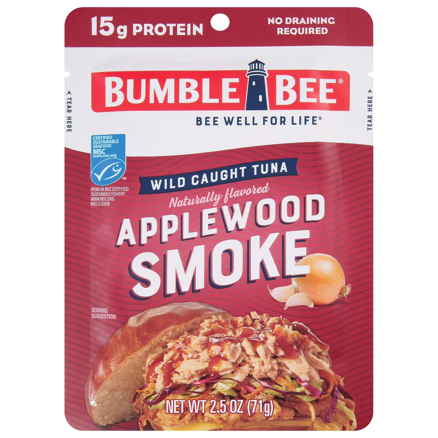 Bumble Bee Applewood Smoke Naturally Flavored Light Tuna, Wild Caught, 2.5 oz