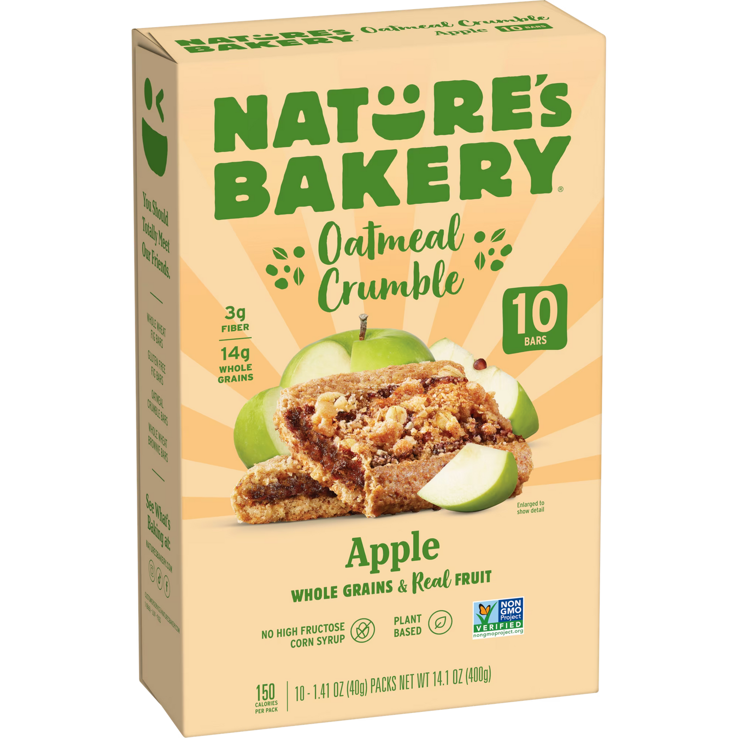 Nature's Bakery Oatmeal Crumble Apple, 10 Breakfast Snack Bars, 1.41 oz