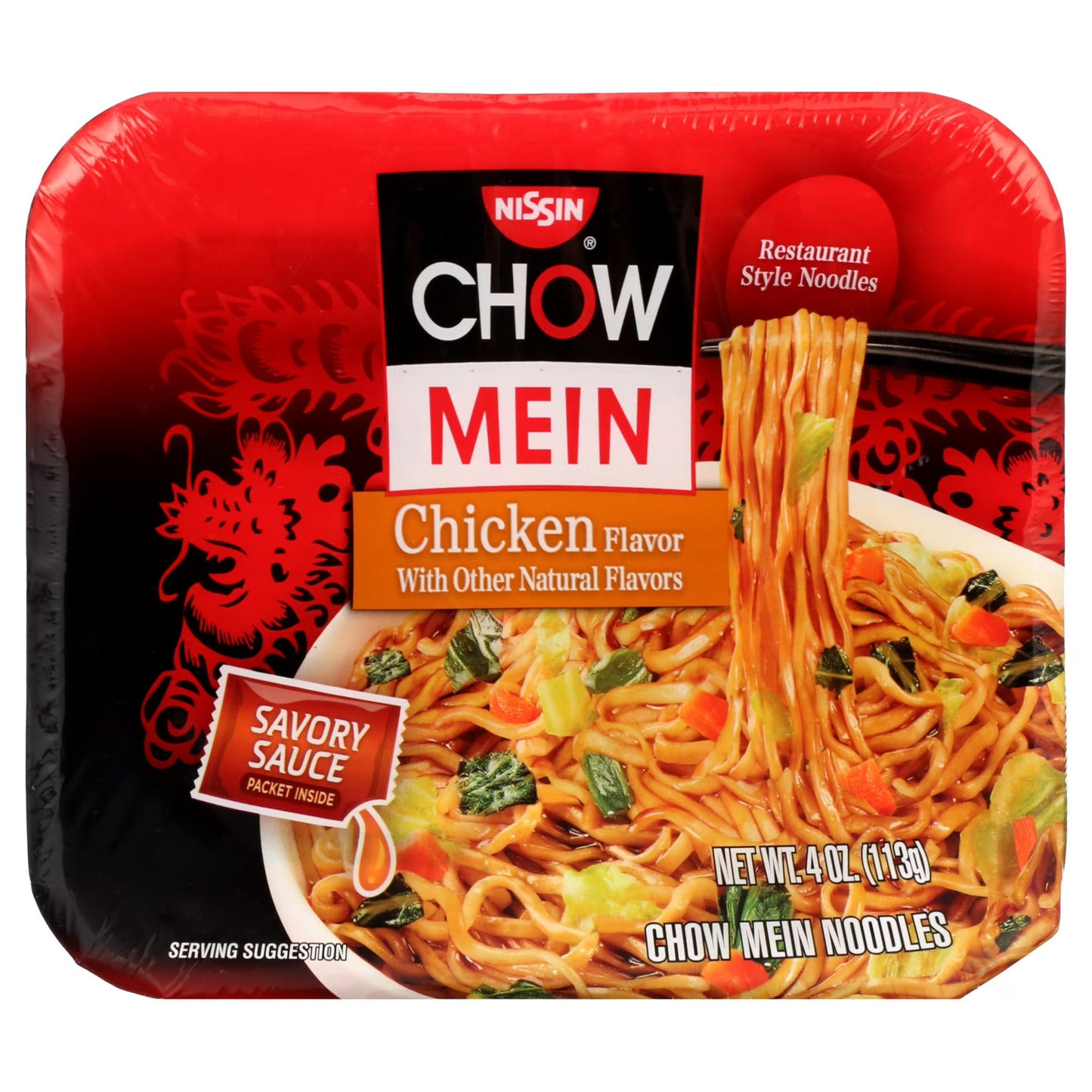 Nissin Foods Chow Mein Instant Noodles, Chicken Flavor, 4.0 oz Tray, Shelf-Stable