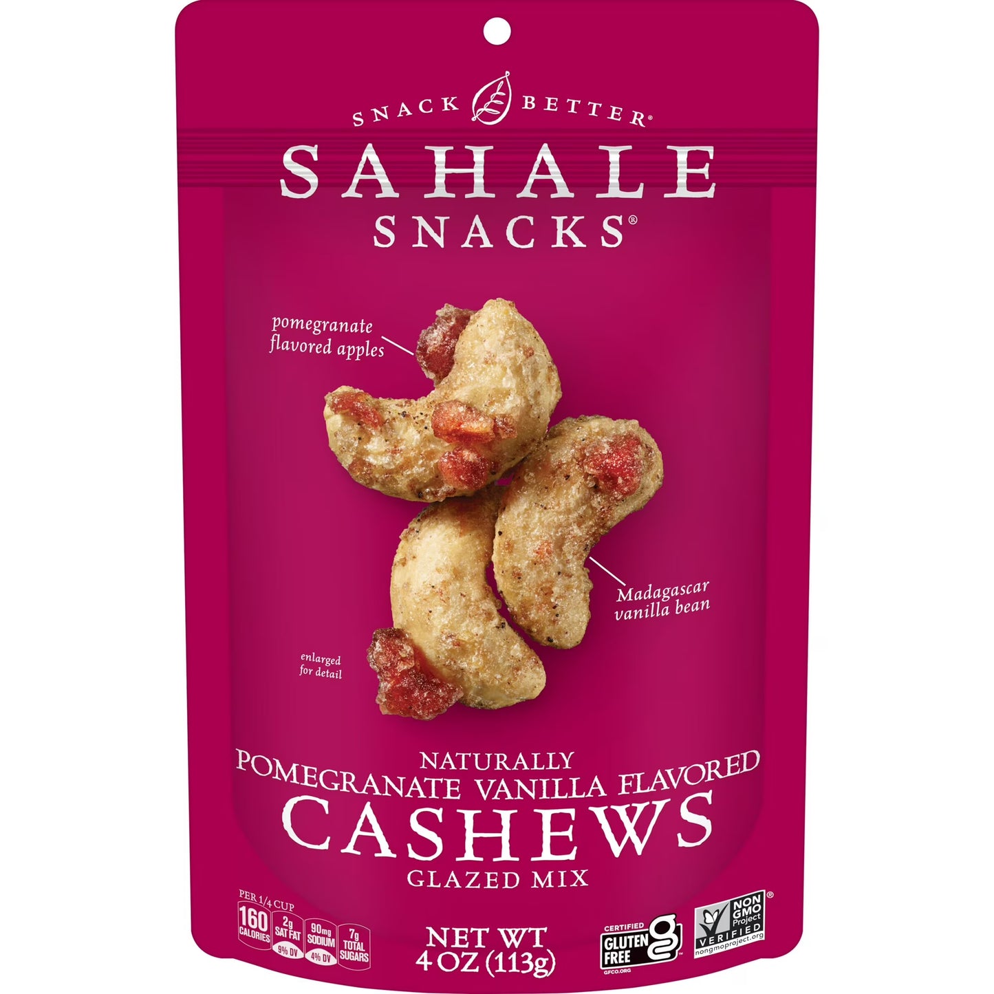 Sahale Snacks Glazed Mix of Naturally Pomegranate Vanilla Flavored Cashews, 4oz Pouch