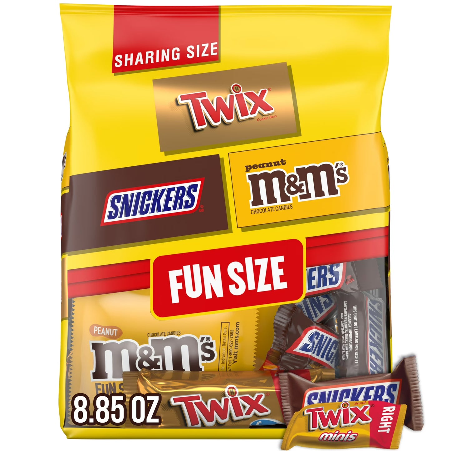 Snickers, M&M's & Twix Fun Size Chocolate Candy Variety Pack, Sharing Size - 8.85 oz Bag
