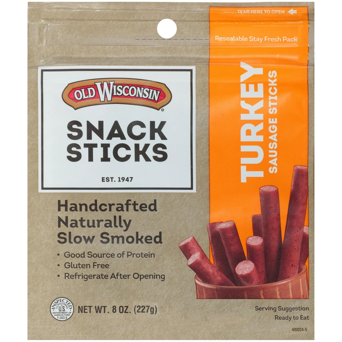 Old Wisconsin® Snack Sticks Turkey Sausage Sticks 8 oz. Pouch