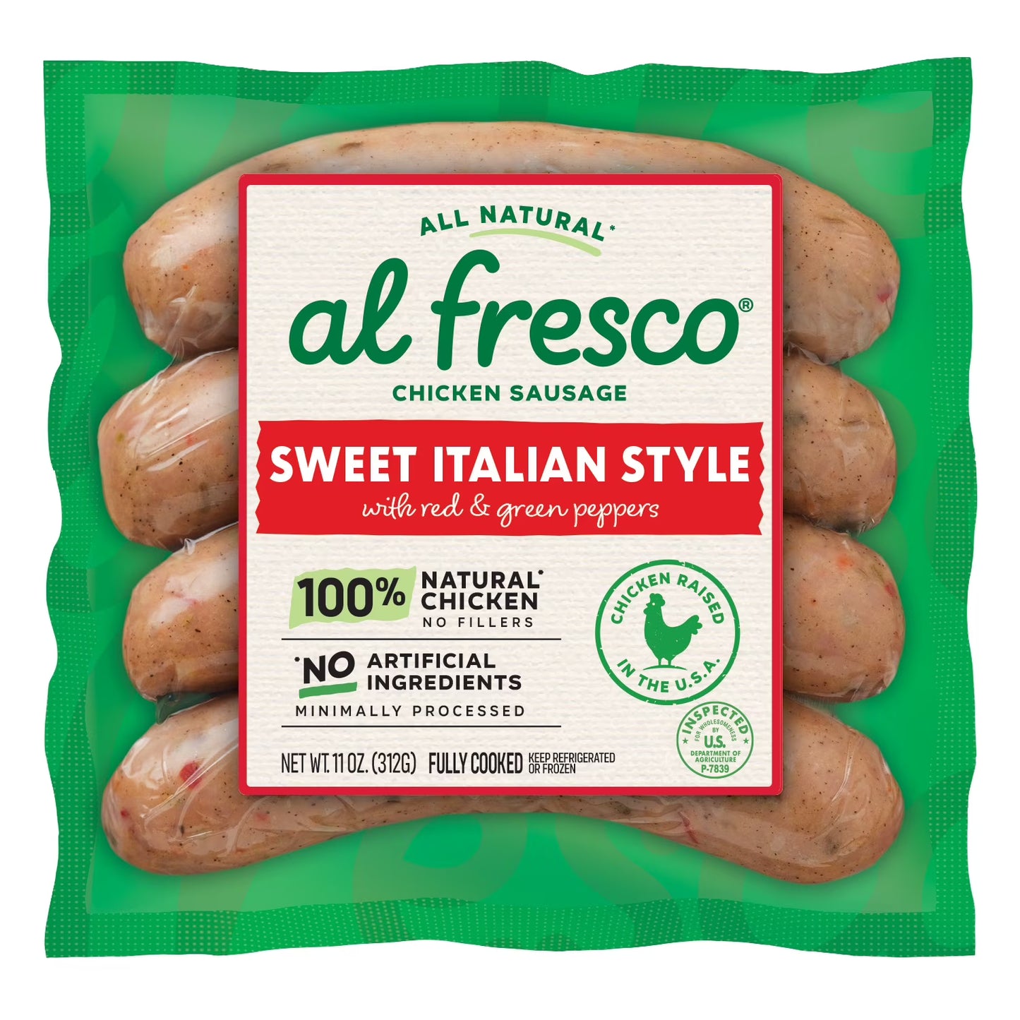 Al Fresco Sweet Italian Style Chicken Dinner Sausage 11 oz, 4 Count