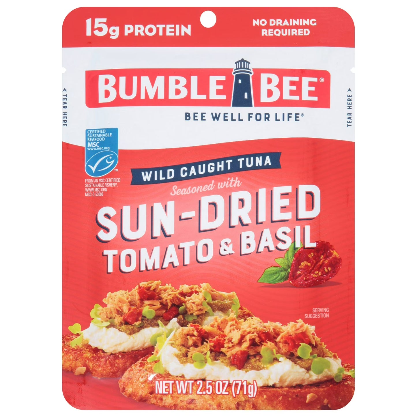 Bumble Bee Sun-Dried Tomato & Basil Seasoned Light Tuna, Wild Caught 2.5oz