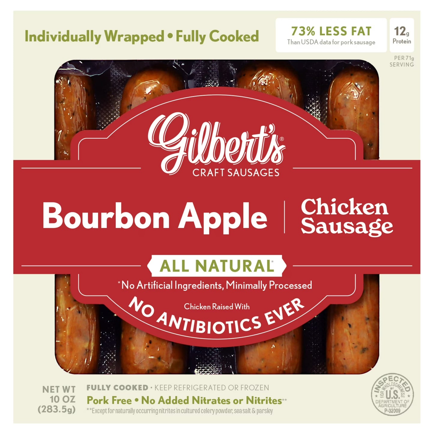 Gilbert's Bourbon Apple Chicken Sausage, 4 Links, 10 oz,
