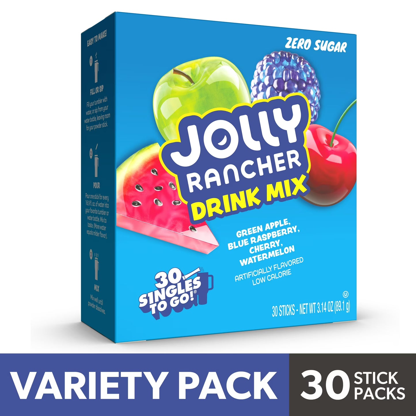 Jolly Rancher Sugar-Free Variety pack Singles to Go Powdered Drink Mix, 30ct, 3.14oz