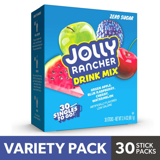 Jolly Rancher Sugar-Free Variety pack Singles to Go Powdered Drink Mix, 30ct, 3.14oz