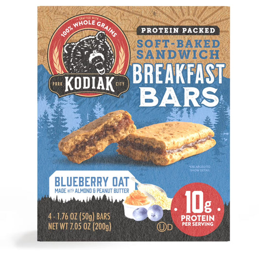 Kodiak Soft-Baked Sandwich Blueberry Oat Protein Breakfast Bars, 1.76 oz, 4 Count,