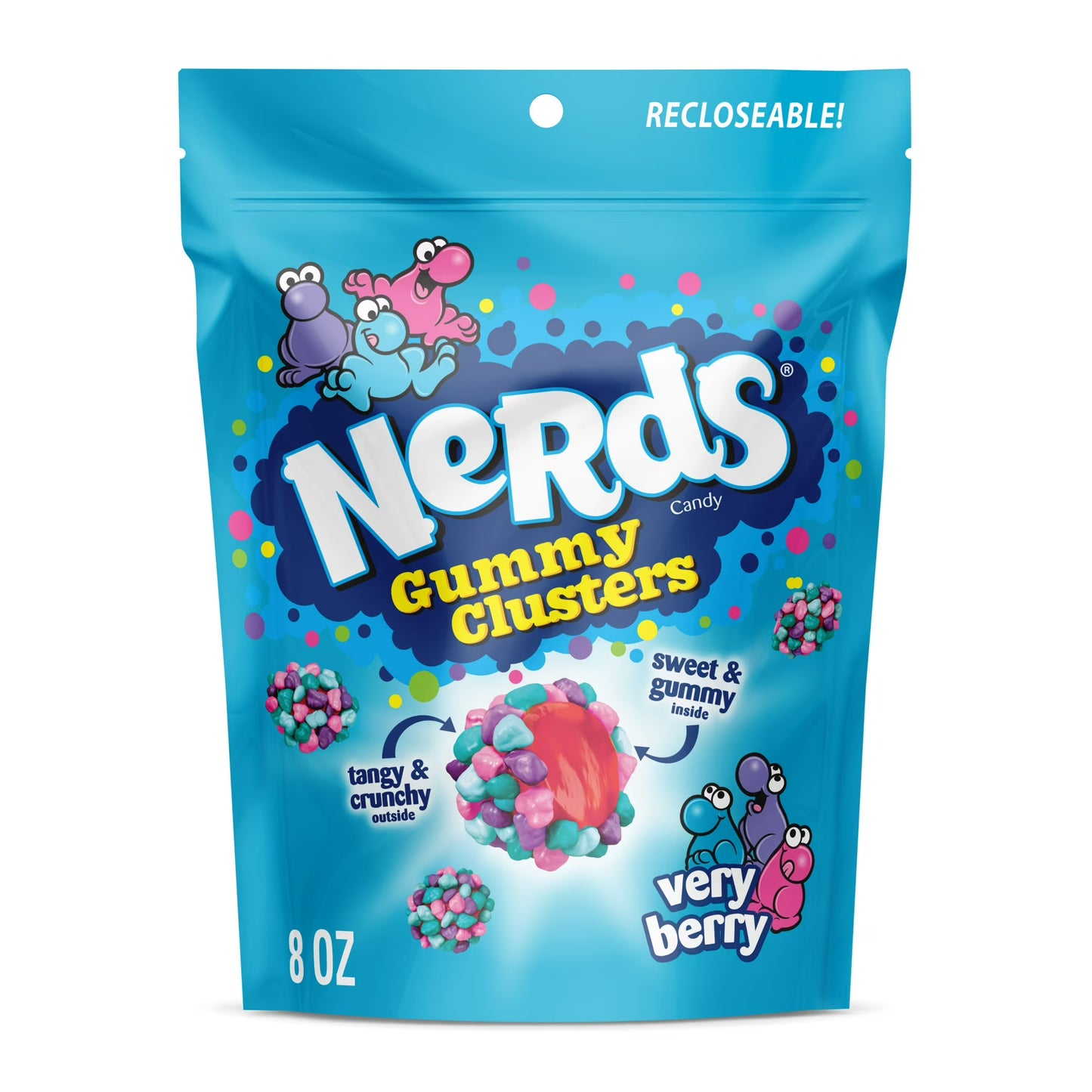NERDS Gummy Clusters, Candy, Very Berry, Crunchy and Gummy, 8 oz Bag