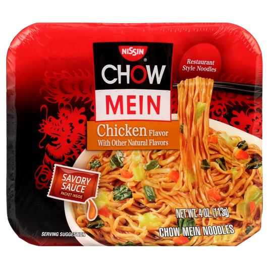 Nissin Foods Chow Mein Instant Noodles, Chicken Flavor, 4.0 oz Tray, Shelf-Stable