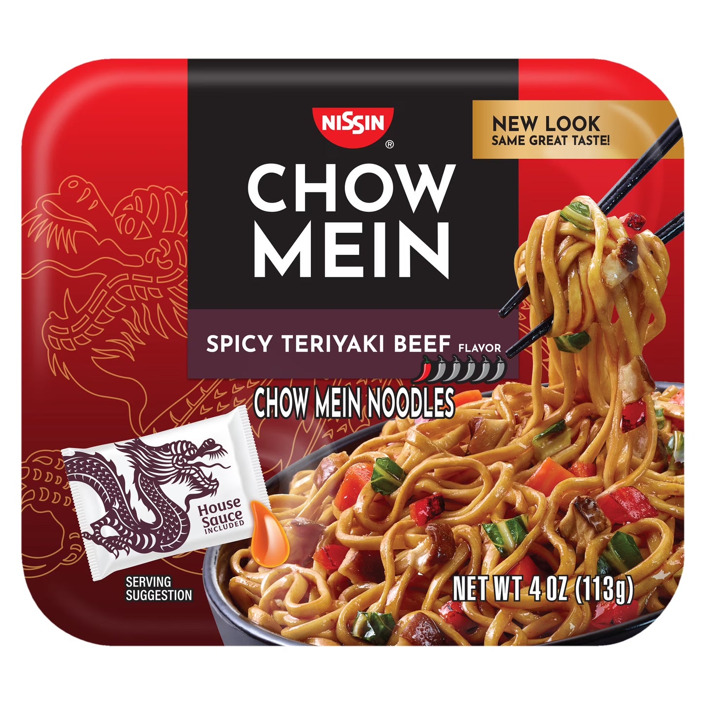 Nissin Foods Chow Mein Instant Noodles, Spicy Teriyaki Beef Flavor, 4.0 oz Tray, Shelf-Stable