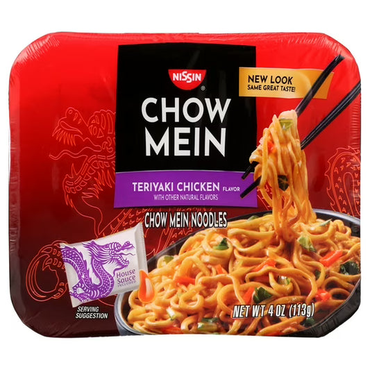 Nissin Foods Chow Mein Instant Noodles, Teriyaki Chicken Flavor, 4.0 oz Tray, Shelf-Stable