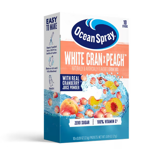 Ocean Spray On-The-Go Powdered Drink Mix, White Cran Peach, Zero Sugar, 10 Count