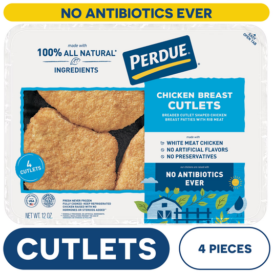 Perdue, No Antibiotics Ever, Refrigerated Breaded Chicken Breast Cutlet Patties, 12 oz. Tray